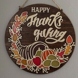 🌻 Thanksgiving Cornucopia Wooden Door Sign